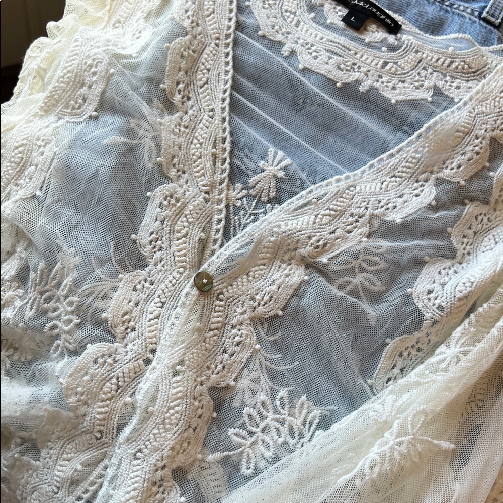 NWOT CHRIS McLAUGHLIN Sheer Lace Cardigan - Picture 6 of 8